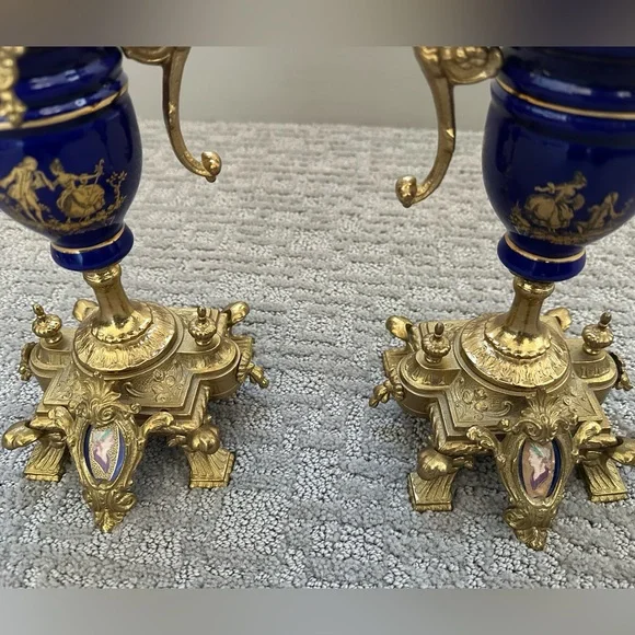 Pair Italian Cobalt & Gilt Rococo 5-Light Candelabra – Brevettato - Picture 3 of 16